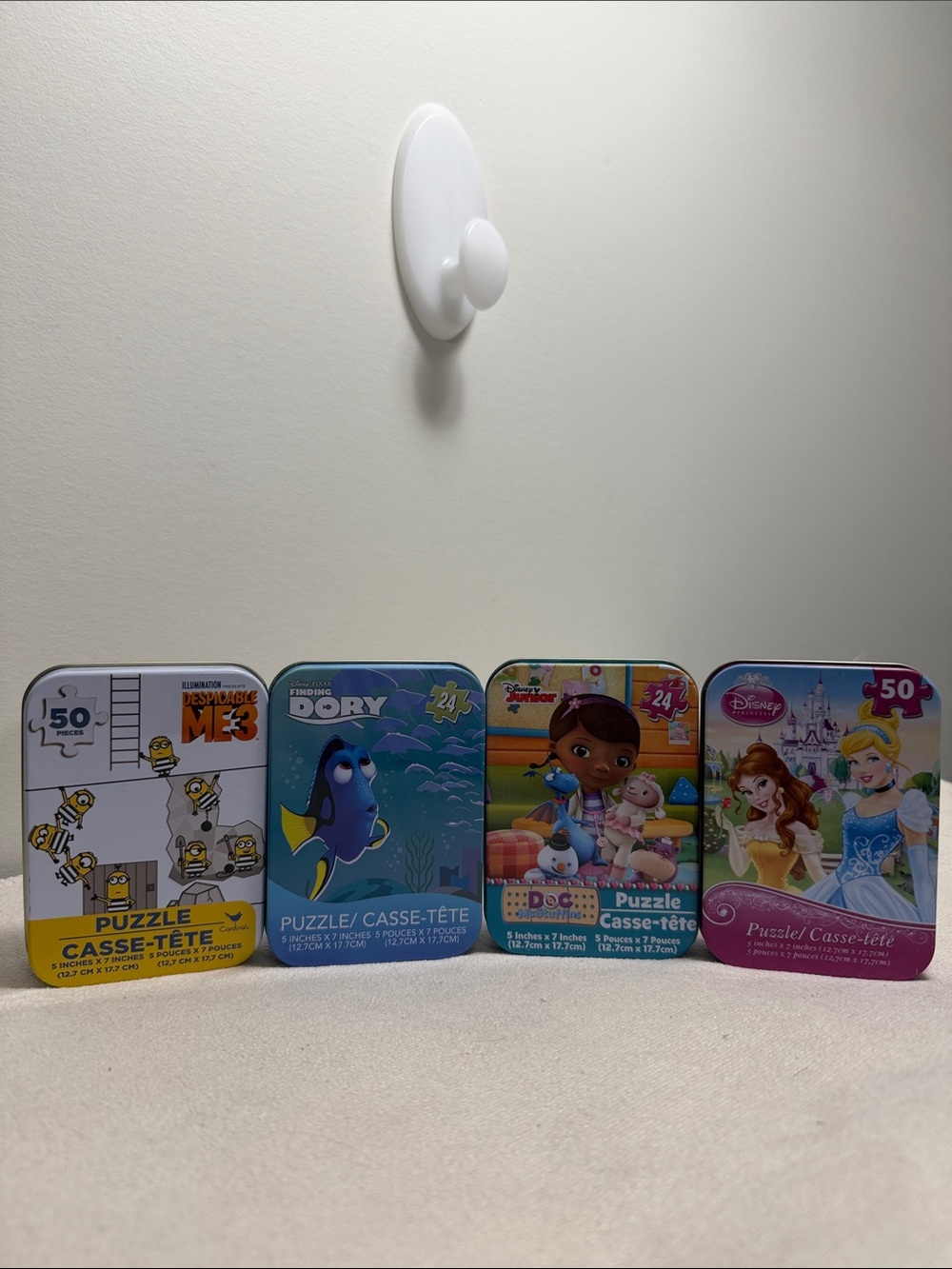 Lot of 4 Collectible Puzzle Tin Set - Minions, Dory, Doc, Disney Princesses